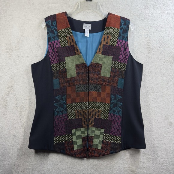 Chico's Jackets & Blazers - Chicos Embroidered Patchwork Vest Women's L Art To Wear Boho Pockets Multicolor